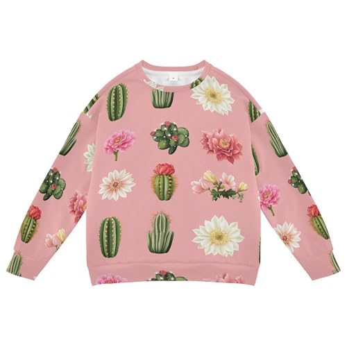 JUNZAN Retro Cactus Blush Big Girls Hooded Sweatshirt Crewneck Hoodie for Boys Camping 4T