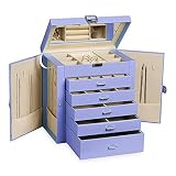 Frebeauty Large Jewelry Box,6-Tier PU Leather Jewelry Organizer with Lock,Multi-functional Storage C