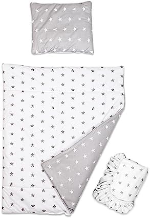 3 piece set Duvet Cover Pillowcase and Fitted Sheet for Swinging 90x40 cm Baby Crib Cradle (Stars Blue)