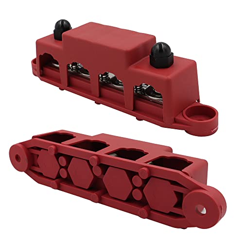 Heart Horse Power Distribution Block Bus Bar 5/16'' Terminal Stud 4 Post With Cover 250 Amp Rating For Marine Automotive And Solar Wiring Rv Boat (250A, 5/16'', Red+Black) #TOP5