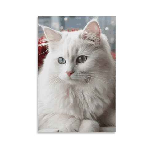 Tableau chat blanc mignon peinture sur toile décoration murale maison