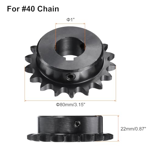 Image of uxcell #40 Chain Roller Sprocket B Type, 1 inch Bore 18 Tooth Single Strand Chain Sprocket, Carbon Steel, Keyway with Set Screws