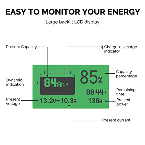 Renogy 500A Battery Monitor With Shunt, High And Low Voltage Programmable Alarm, Voltage Range 10V-120V And Up To 500A, 20Ft Shielded Cable, Compatible With 12V Lithium Sealed, Gel, Flooded Batteries #TOP6
