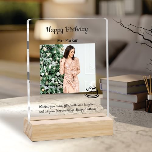 Image of Giftplease Personalized Happy Bithday Photo Plaque with Photo | Custom Friendship Gift with Wooden Stand | Best Friend Birthday Keepsake for Him or Her CS 08
