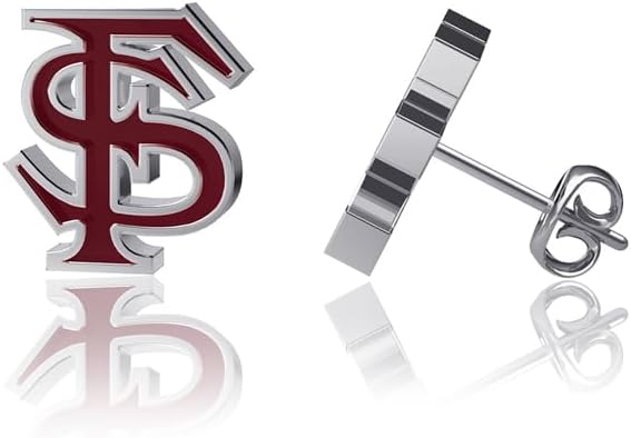 Florida State University Post Earrings - Platinum over 925 Solid Sterling Silver Studs, Officially Licensed Jewelry Gifts for Coaches and Women Graduates, Alumni, FSU Seminoles Charm by Dayna Designs