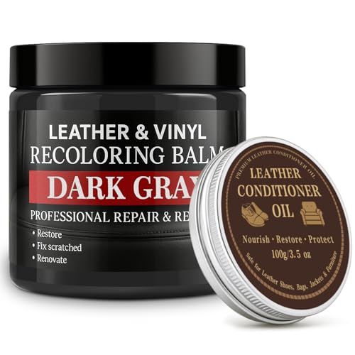 Laxmorph Leather Color Restorer, Leather Recoloring Balm, Scratch Remover, Leather Dye, Leather Paint with Leather Conditioner, Leather Repair Kit for Furniture Couches Car Seats Shoes, Dark Gray by Laxmorph - Used condition - US$17.52