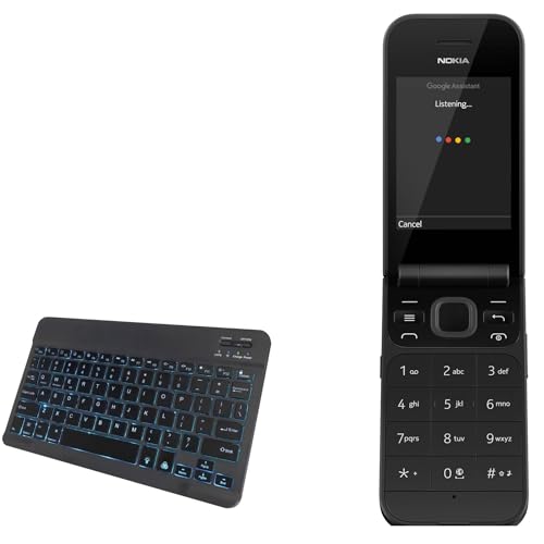BoxWave Keyboard Compatible with Nokia 2720 Flip - SlimKeys Bluetooth Keyboard - with Backlight, Portable Slim LED 7 Colors - Jet Black