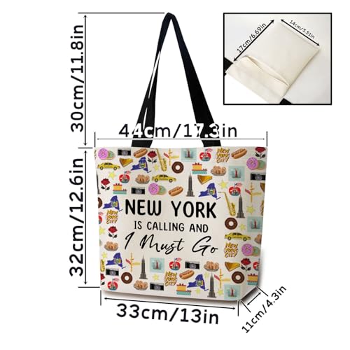 Bolso tote 'New York Is Calling', estético y bonito, para hombro y mano, con bolsillo interior con cremallera, ligero y lavable, estilo viaje a Nueva York, regalo para mujeres y amigas miniatura 4