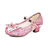 TRIWORIAE-Zapatos de Princesa Elegantes para Niñas de Tacón con Lentejuelas Purpurinas para Disfraz, Fiestas, Bodas Rosa 29