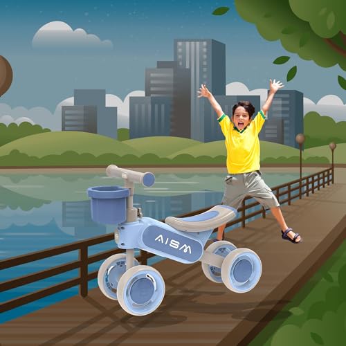 Image of Baby Balance Bike | Toddler First Ride-On Bike | Non-Pedal 4-Wheel Push Bike | Lightweight & Sturdy Design for Boys & Girls | Ideal for 1.5-4 Years Old (Blue : KB-079)