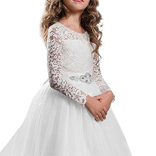 Long Flower Girls White First Communion Dress Long-Sleeve Dresses Wedding Ball Gowns3