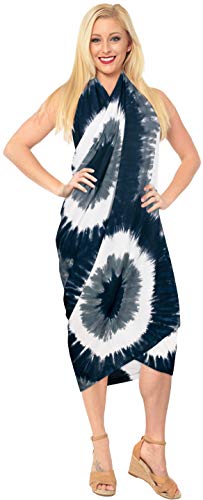La Leela Rayon Swimsuit Cover Up Tie Slit Sarong Tie Dye 78"X43" Black_5213 #TOP3