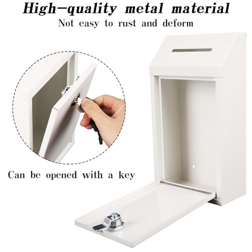 Metal Donation Box with Lock Ballot Box Drop Box with Lock Suggestion Box with Slot and Locks Metal Locks Boxs Comment Box Voting Box Key Drop Box for Home Office(White,10.24 x 5.71 x 2.95 Inch) - Thumbnail 3