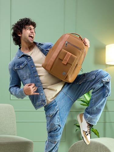 Image of EUME Nexa Backpack Bag For Man | 2 Large Compartment office Laptop Backpack | Fits Up to 15.6 inch Laptop | Vegan Leather | Travel Bag | Laptop Backpack For Men and Women