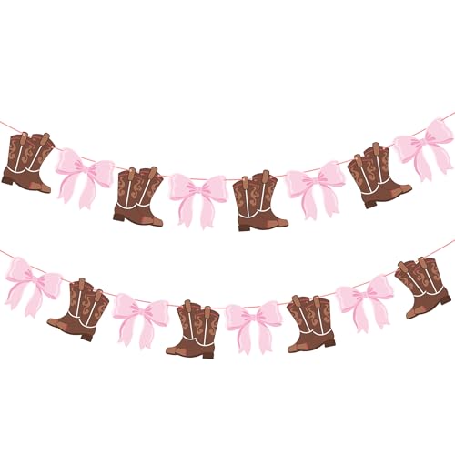 Boot or Bows Banner 2PCS Boots Or Bows Gender Reveal Party Decorations, Cowgirl Birthday Party Supplies Cowboy Gender Reveal Banner for Western Baby Shower Decor