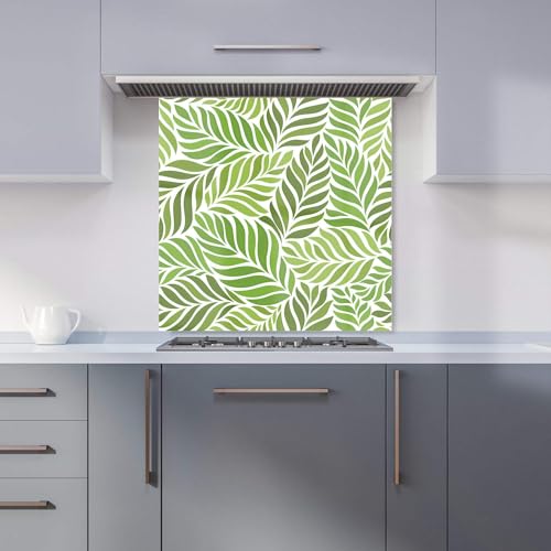 Warren Reed - Designer Premium Green Leaf Pattern Kitchen Splashback 6mm Toughened Glass Kitchen Splashback – Heat Resistant Splashback for Kitchens, Perfect for Cookers and Hobs, Polished Edges