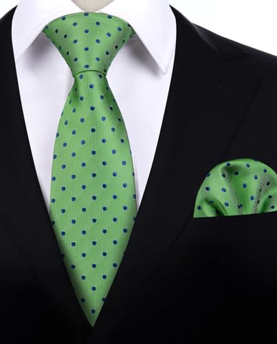 Image of HISDERN Polka Dot Ties for Men Classic Silk Ties and Pocket Square Formal Business Necktie Handkerchief Wedding Party