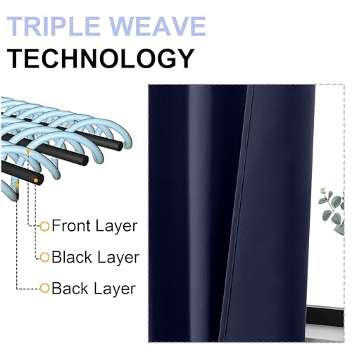 Simplebrand Ava Navy Blue Blackout Curtains for Bedroom 63 Inch Length 2 Panels, Solid Thermal Insulated Energy Saving Rod Pocket Window Treatment Curtains Blackout Drapes, W40 x L63 Inch, Navy Blue