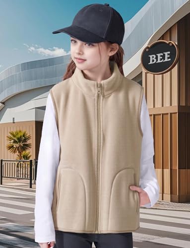 Image of Happy Cherry 2025 Kids Winter Fleece Vest Boys Girls Fleece Stand Collar Fuzzy Fall Winter Warm Outerwear with Pockets