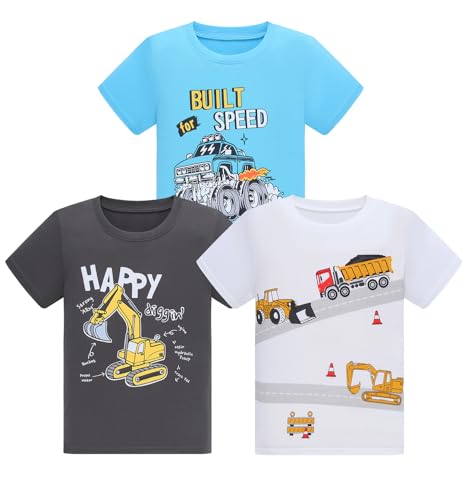 Demifill Toddler Boys 3 Pack Short Sleeve Boys Short T-Shirts Crew Neck T-Shirt Size 2-10Years