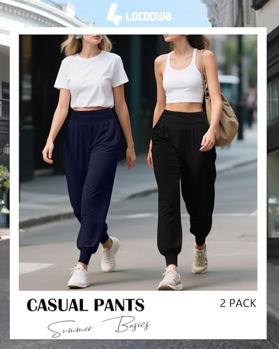 2 Pack Women's Yoga Joggers, Cozy Sweatpants with Pockets Casual Loose Comfy High Waisted Lounge Pants4