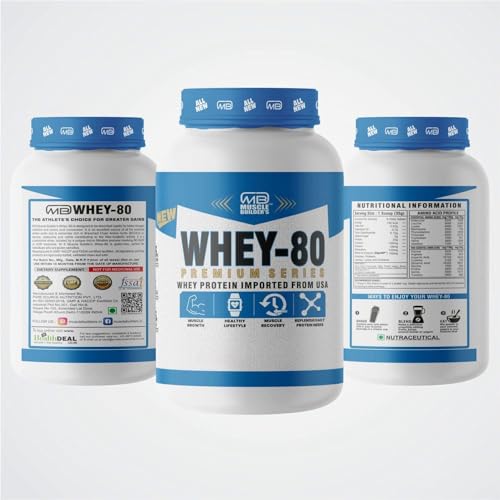 Image of M B Muscle Builder's Whey Protein 80% Powder with added digestive enzymes | Sports & Protein Supplements | Protein 24g & BCAA 6g per serving - 2 lb, Caffe Mocha Flavour