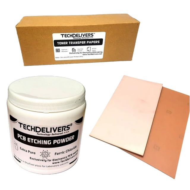 PCB Etching Powder-FECL3(Ferric-Ferrous Chloride)-500gm pack| 2Pcs Copper Clad PCB 15x10 cms | 10pcs Toner Transfer Papers for PCB | Diy PCB Making At Home