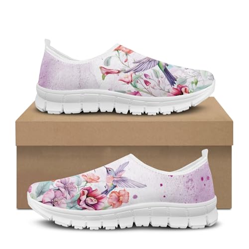 Image of Hummingbird Floral Print Lightweight Walking Shoes for Women Mesh Casual Sneakers Size 5-10.5