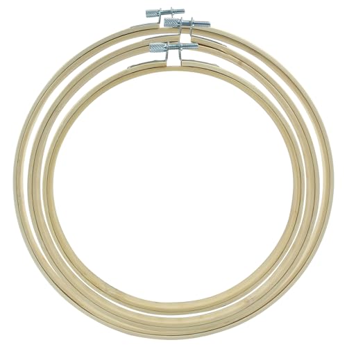 Image of Dijedev 3PCS Embroidery Hoops 7 /8 /10 Inch, Bamboo Circle Cross Stitch Hoop Ring Bulk, Wooden Round Embroidery Hoop Frame for Home Ornaments, Christmas Decoration, Art Craft Sewing, DIY