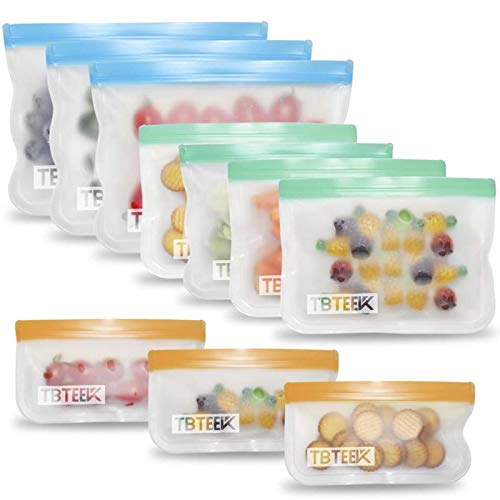 Reusable Storage Bag, TBTeek 10 Pack BPA FREE Leakproof Easy Eco-friendly Seal Food Preservation Bags for Snacks and Fruits, Food Marinate Meat Cereal
