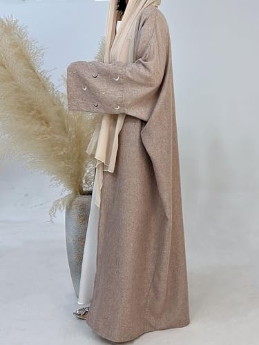 Image of Women's Batwing Sleeve Open Front Kimono Abaya Embroidery Moroccan Kaftan Cardigan