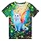 Funnycokid Girls Shirts Cat T Shirt Size 7-8 Kids Animal Print Clothes Short Sleeve Green Tee 7 8 Years Butterflies