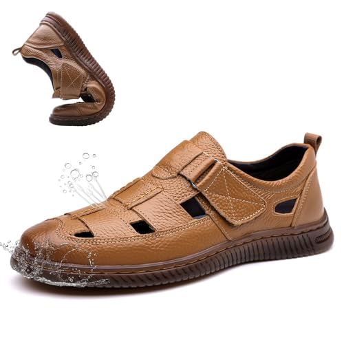 Leather Sandals for Men, Adjustable Dress Hiking Water Beach Shoes Comfortable Outdoor Sport Sandals for Walking Travel Trekking Camping