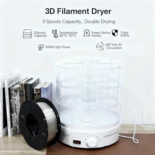 3D Filament Dryer Box, Filament Dehydrator, Adjustable Temperature 35°C-70°C, 3 Roll Capacity,for Home and Small Studios
