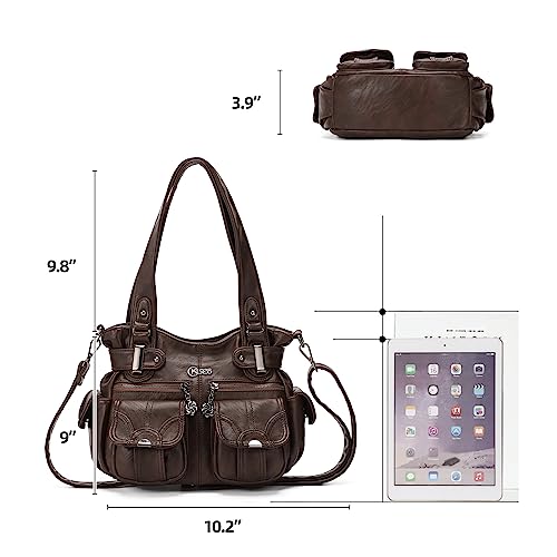 Image of KL928 Women's Shoulder Purse Large Hobo Tote PU Leather Multi-Pocket Bag | Large capacity, water-resistant, easy-clean, adjust strap, fits 10.2 inchipad, pockets, compartments, zipper, shop, travel, daily