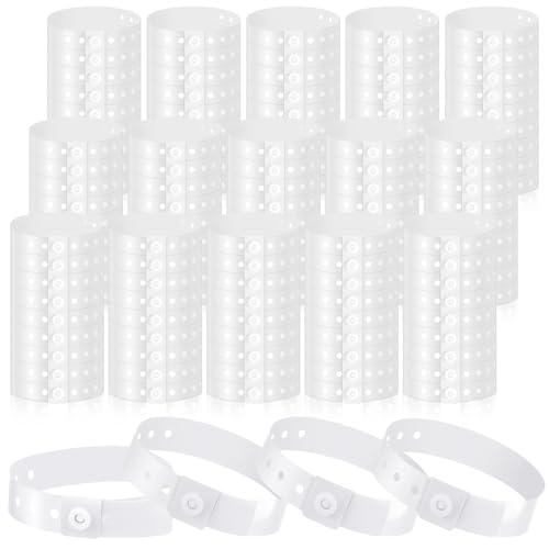 Image of Henoyso 300 Pcs White Plastic Wristbands for Events Vinyl Waterproof Pool Wristbands Neon Color Plastic Bracelet for Party Events Arm Band Identification for Concerts Carnivals