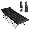 Bonnlo Folding Camping Cot with Thick Pad – Portable Camp Bed for Adults, Single Sleeping Cot with Removable Mattress, 190×71×36cm, Heavy Duty & Lightweight for Travel, Office Nap, Home, Beach (Black)