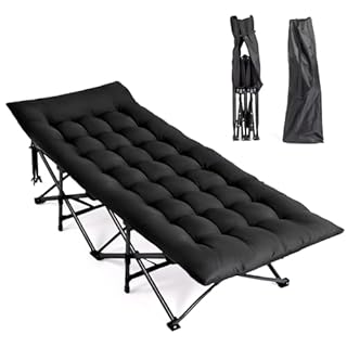 Bonnlo Folding Camping Cot with Thick Pad – Portable Camp Bed for Adults, Single Sleeping Cot with Removable Mattress, 190×71×36cm, Heavy Duty & Lightweight for Travel, Office Nap, Home, Beach (Black)