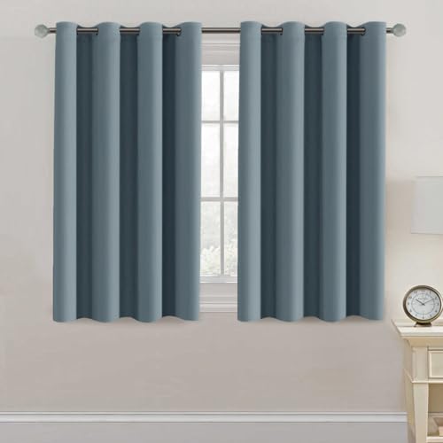 Image of H.VERSAILTEX Blackout Curtain for Living Room Small Window Kitchen Blackout Curtains 45 inch Length Energy Saving Solid Grommet Blackout Drape, One Panel Stone Blue, 52 inch W x 45 inch L