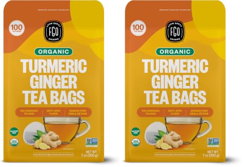 FGO Organic Turmeric Ginger Tea, Eco-Conscious Tea Bags, 100 Count, Packaging May Vary (Pack of 2)
