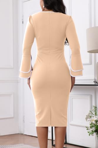 Image of ZonJie Church Dresses for Women Bell Sleeves Business Wear to Work Cocktail Party Pencil Casual Dress