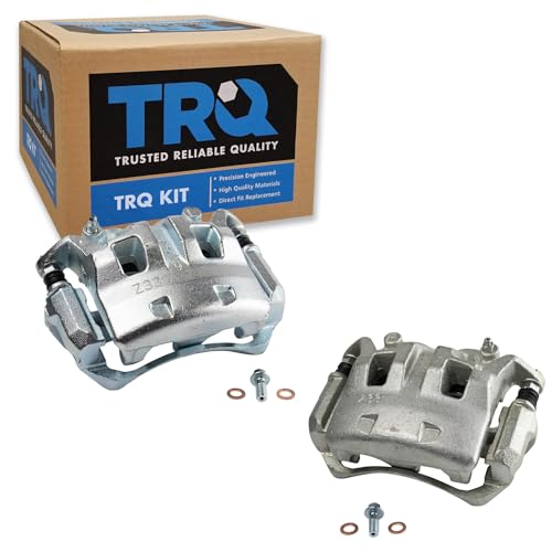 Image of TRQ Front Brake Caliper Set Zinc Coated Brackets Hardware Compatible with 2005-2019 Nissan Frontier