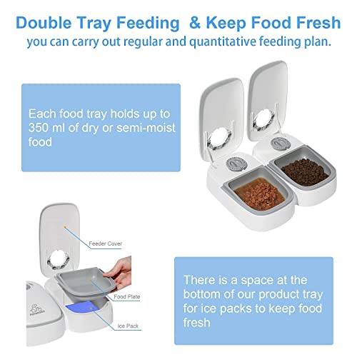 PeTnessGO Automatic 2 Meals Cat Feeder, Pet Feeder with Timer, Timed and Portion Control for Dry or Semi-Moist Food… - Image 3
