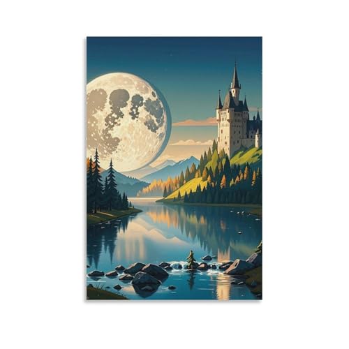 Toile murale lacs et lune sans cadre pour salon et chambre 60x90cm