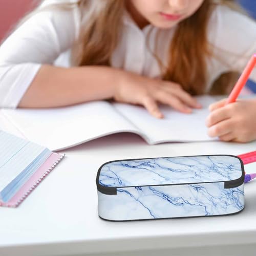 Image of Blue Marble Pencil Holder Bag Abstract Stone Floor Granite Stripe Texture Pencil Case College Office School for Teens Boy Girl