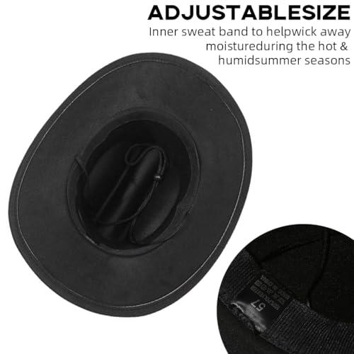 Image of PROBEROS Western Cowboy Hat for Men Classic Roll Up Fedora Hat with Buckle Belt Black