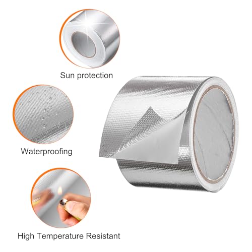 Image of HARFINGTON 5pcs Heat Shield Tape 3.14 inch x 32.8 Ft Waterproof Sunscreen Sound Insulation High-Temperature Resistance Silver Aluminum Tape Thickness for Automotive Repairs