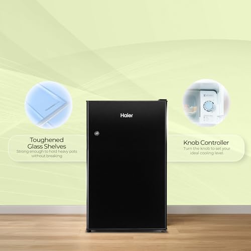 Image of Haier 100 L 2 Star Direct Cool Single Door Mini Bar Refrigerator with Chiller Freezer Box, LED Light for Clear View, Lock & Key and Easy Clean Back (HRD-1252KSA, Black Steel, 2026 Model)