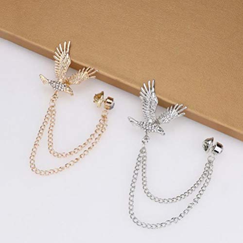 SOIMISS 2Pcs Águia Broche Pin Lapel Emblema Pendurado Cadeia Liga Colar de Cristal Borla Ouro Prata