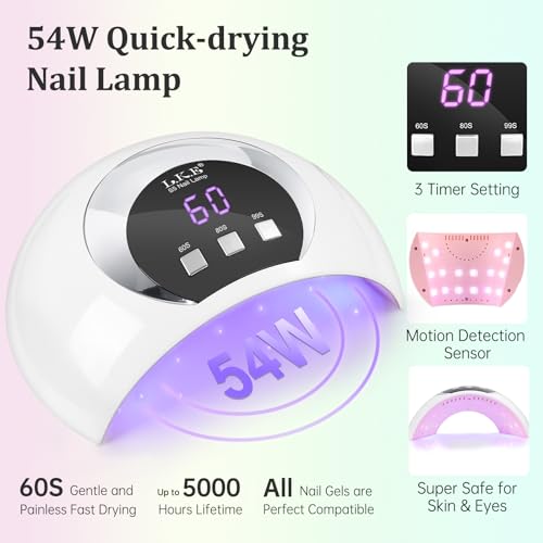LKE Gel Nail Polish Kit with U V Light 54W Nail Lamp Easter 6 Colors Bright Pastel Pink Blue Soak Off Gel Polish Set No Wipe Glossy Matte Gel Top Base Coat Gel Nail Kit Nail Art DIY Manicure Tools